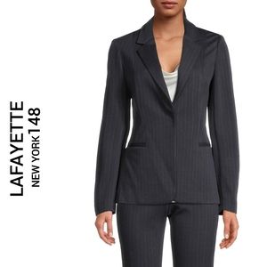 Lafayette 148 Wool Blazer Women's Size 6 Pinstripe Black Preppy Office Career